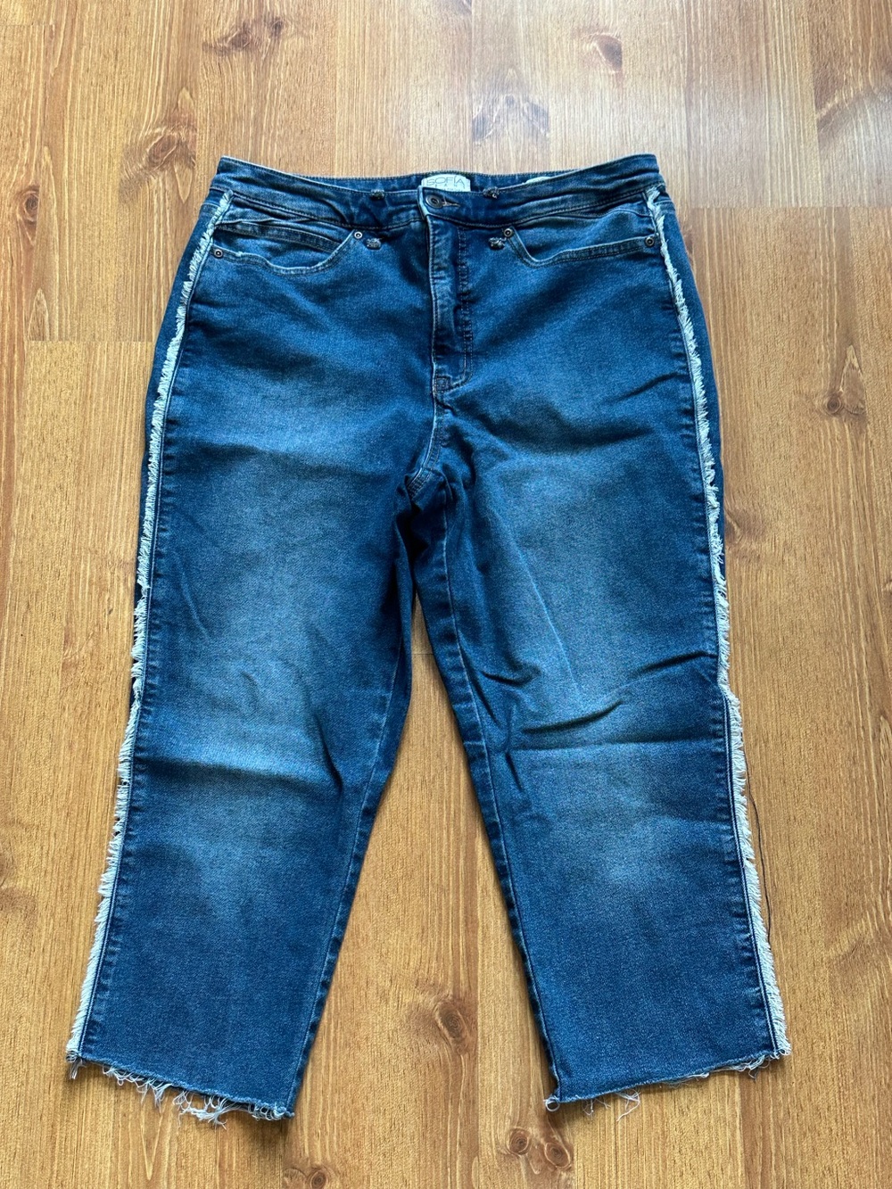 Sofia Vergara Jeans Adora Curvy Girlfriend Frayed Side Straight Blue Jeans Sz 10